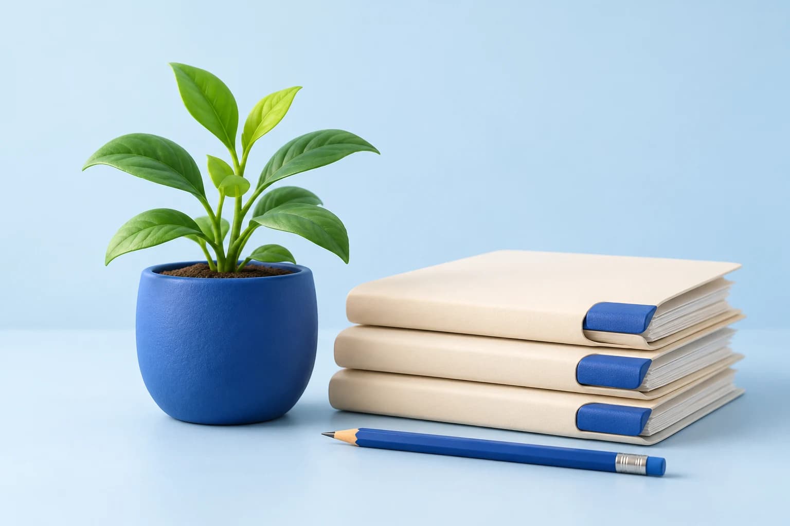 A growing plant beside neatly organized student folders